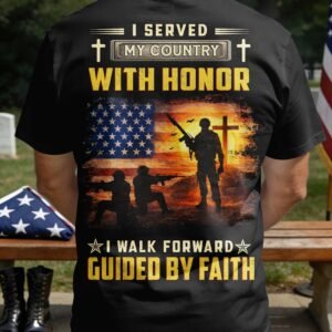 I Served My Country With Honor I Walk Forward Guided By Faith T-Shirt